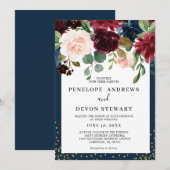 Navy Blue Burgundy Blush Pink Floral Weddenschap Kaart (Voorkant / Achterkant)