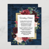 Navy Blue Burgundy Blush Wedding Enclosure Kaart (Voorkant / Achterkant)