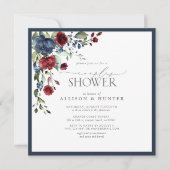 Navy Blue Burgundy Botanical Couples Shower Kaart (Voorkant)