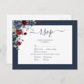 Navy Blue Burgundy Botanical Script Weddenschap RS Uitnodiging Briefkaart (Voorkant / Achterkant)