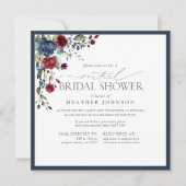 Navy Blue Burgundy Botanical Virtual Shower Kaart (Voorkant)