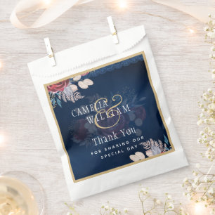 Navy Blue Burgundy Floral Lace Wedding Bedankzakje