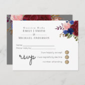 Navy Blue Burgundy Floral Spain Boda RSVP Uitnodiging Briefkaart (Voorkant / Achterkant)