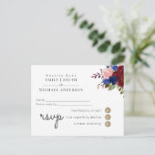 Navy Blue Burgundy Floral Spain Boda RSVP Uitnodiging Briefkaart (Staand voorkant)