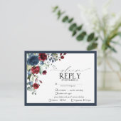 Navy Blue Burgundy Floral Waterverf Script RSVP Uitnodiging Briefkaart (Staand voorkant)