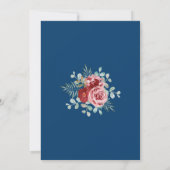 Navy Blue Burgundy Floral Wedding Kaart (Achterkant)