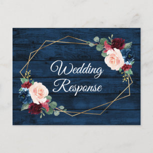Navy Blue Burgundy Gold Blush country Weddenschap Briefkaart