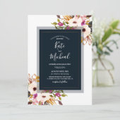 Navy Blue Burgundy Gold Blush Pink Country Weddens Kaart (Staand voorkant)