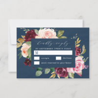 Navy Blue Burgundy Gold Blush Pink Floral Weddensc