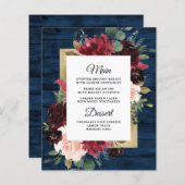Navy Blue Burgundy Gold Blush Wedding Menu-kaarten (Voorkant / Achterkant)