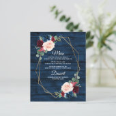 Navy Blue Burgundy Gold Blush Wedding Menu-kaarten (Staand voorkant)