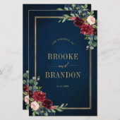 Navy Blue Burgundy Gold Geometric Wedding Programm (Voorkant / Achterkant)