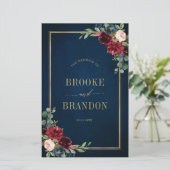 Navy Blue Burgundy Gold Geometric Wedding Programm (Staand voorkant)
