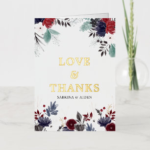 Navy Blue Burgundy Gothic Floral Weddenschap Folie Wenskaart