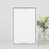 Navy Blue Burgundy Monogrammed Briefpapier (Staand voorkant)
