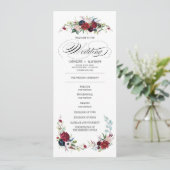 Navy blue | Burgundy Red Floral Wedding Programme Kaart (Staand voorkant)