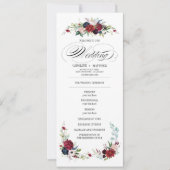 Navy blue | Burgundy Red Floral Wedding Programme Kaart (Voorkant)