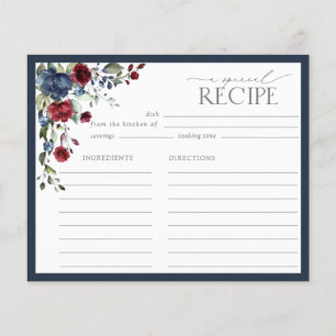 Navy Blue Burgundy Vrijgezellenfeest Recipcard