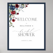 Navy Blue Burgundy Waterverf Shower Welkom Poster (Voorkant)