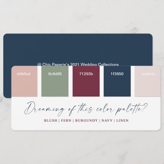 Navy Blue & Burgundy Wedding Color Palette Card Kaart (Voorkant / Achterkant)