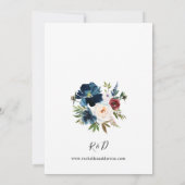 Navy Blue, Burgundy & White Floral Wedding Kaart (Achterkant)