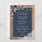 Navy Blue Burgundy Wood Script Weddenschap Kaart (Voorkant)