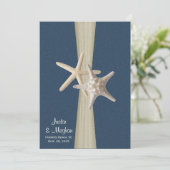 Navy Blue Burlap en Starfish Beach Wedding Kaart (Staand voorkant)