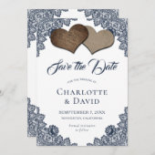 Navy Blue Burlap Wedding Save the Date Kaart (Voorkant / Achterkant)