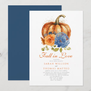 Navy Blue Burnt Oranje Bloemen Herfst Verliefd Kaart