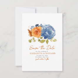 Navy Blue Burnt Sinaasappel Boeket Herfst Floral Save The Date