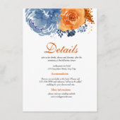 Navy Blue Burnt Sinaasappel Floral Fall Trouwdetai Informatiekaartje (Voorkant)