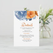 Navy Blue Burnt Sinaasappel Floral Fall Trouwdetai Informatiekaartje (Staand voorkant)