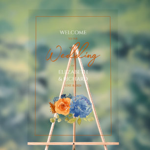 Navy Blue Burnt Sinaasappel Floral Fall Wedding We Acryl Bord