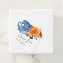 Navy Blue Burnt Sinaasappel Floral Wedding Bedankt