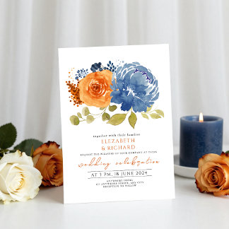 Navy Blue Burnt Sinaasappel Terracotta Bloemen Huw Kaart