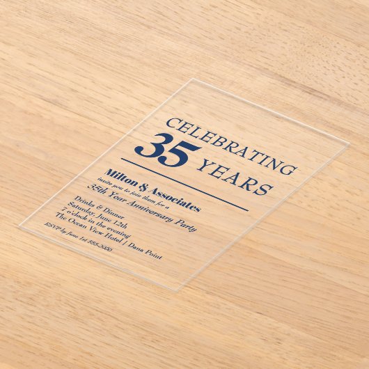 Navy Blue Business Jubileum Acryl Uitnodigingen (Laagn)