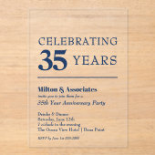 Navy Blue Business Jubileum Acryl Uitnodigingen (Voorkant)