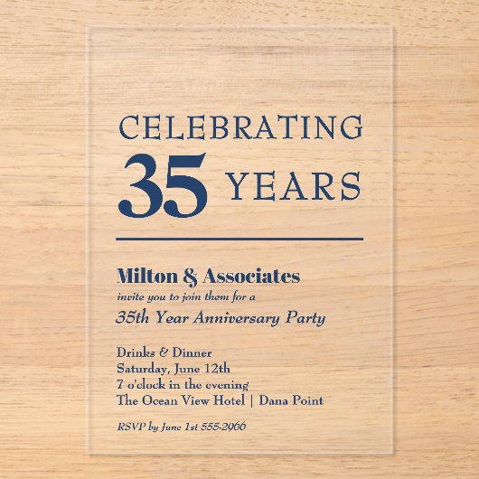 Navy Blue Business Jubileum Acryl Uitnodigingen (Voorkant)