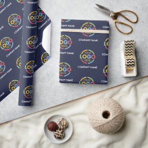Navy Blue Business Logo & Bedrijfsnaam Promotionee Cadeaupapier