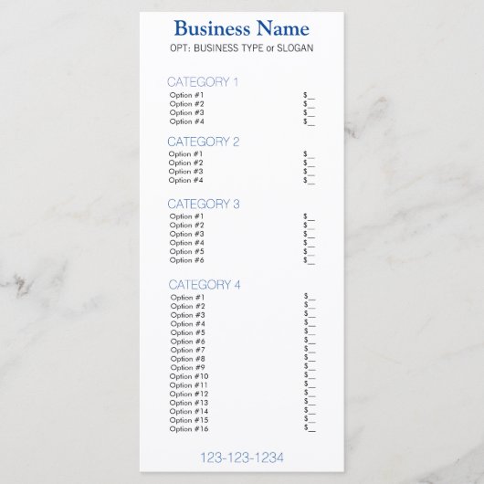 Navy Blue Business Menu met prijslijst (Voorkant)