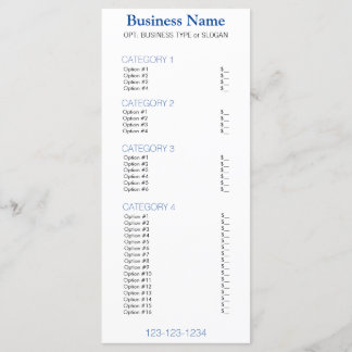 Navy Blue Business Menu met prijslijst