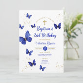 Navy Blue Butterfly Boy Girl 3e verjaardag doop Kaart (Staand voorkant)