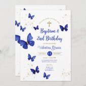 Navy Blue Butterfly Boy Girl 3e verjaardag doop Kaart (Voorkant / Achterkant)