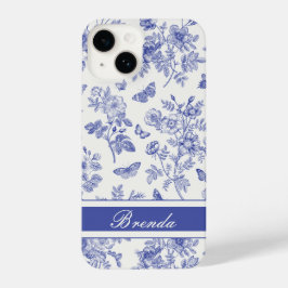 Navy Blue Butterfly Toile iPhone 14 Hoesje