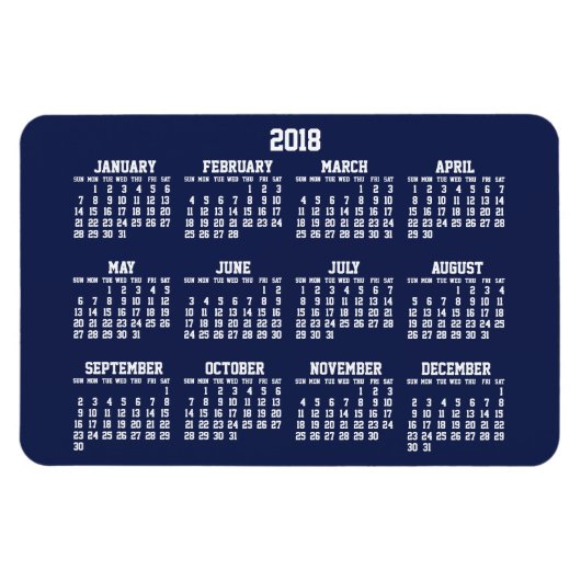 Navy Blue Calendar 2018 Large Flexible Magnets Magneet (Horizontaal)