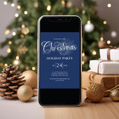Navy Blue Calligraphy Script Christmas Party Kaart