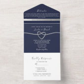Navy Blue Calligraphy Wedding All In One Uitnodiging (Binnen)