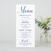 Navy Blue Calligraphy Wedding Menu (Staand voorkant)