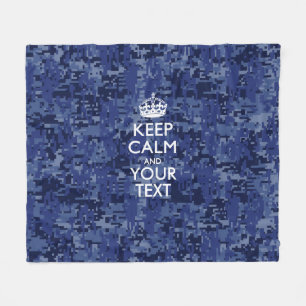 Navy Blue Camo houdt kalm en Jouw tekst Fleece Deken