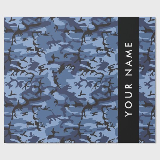 Navy Blue Camouflage Jouw naam personaliseren Cadeaupapier (Vlak)